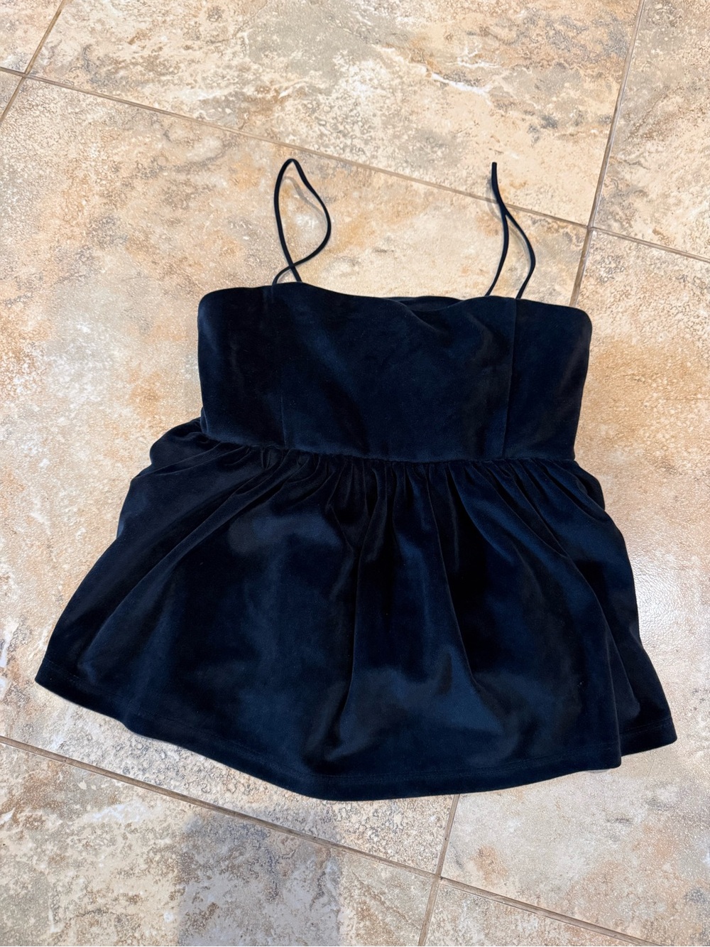 American Eagle Outfitters Black Velvet Spaghetti-Strap Peplum Crop Top